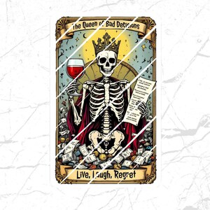 Carta dei tarocchi della Regina delle cattive decisioni, download digitale PNG, arte divertente per magliette, arte murale, tazze, borse tote, vivi, ridi, rimorso per gli artigiani