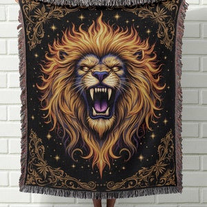 Lion Woven Blanket: Roaring Lion Design, Wildlife Art Throw