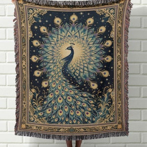 Peacock Design Woven Blanket, Bohemian Throw, Home Decor, Cozy Woven Blanket, Boho Living Room, Unique Gift, Decorative Bedding, Peacock