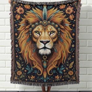 Lion Woven Blanket: Vibrant Boho Animal Throw