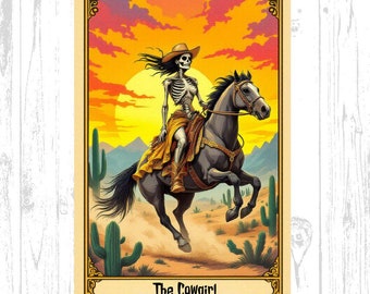 Cowgirl Tarot Card PNG: Wild West Skeleton Art (Digital Download)