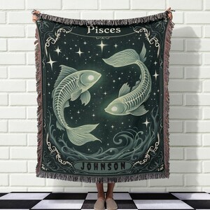 Personalized Pisces Zodiac Blanket, Custom Name Blanket with Pisces Design, Unique Zodiac Gift, Personalized Zodiac Blanket
