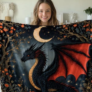 Moonlit Dragon Tapestry, Dark Fantasy Wall Art, Witchy Room Decor, Gothic Home Decor, Dragon Lover Gift, Halloween Decoration