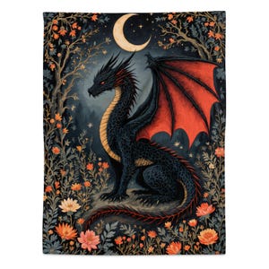 Dragon Blanket, Moonlit Dragon Art Throw, Mythical Dragon Tapestry, Fantasy Creature Home Decor, Cozy Dragon Gift Blanket
