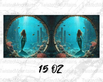 Mermaid Underwater Mug Wrap Design: 11oz & 15oz PNG (Digital Download)