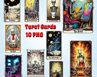 Funny Horror Tarot Card PNG Bundle: Spooky Halloween Designs (Digital Download)