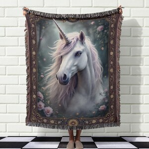 Enchanting Unicorn Blanket, Mystical Unicorn Art Throw, Magical Horse Print Blanket, Fantasy Unicorn Decor, Cozy Fleece Throw Blanket