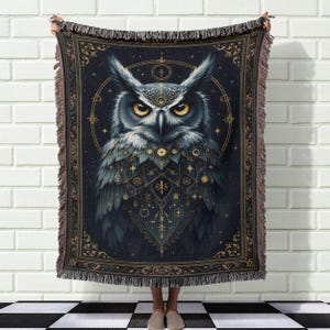 Starry Night Owl Woven Throw Blanket: Unique Home Decor