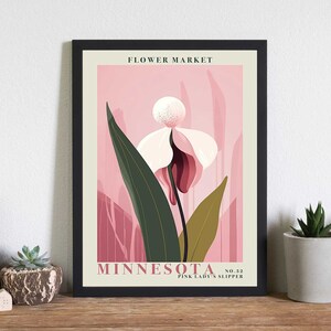 Minnesota Pink Lady&#39;s Slipper Flower Market Print Poster 101, Minnesota Flower Botanical Wall Art, Printable Wall Art, Digital Download