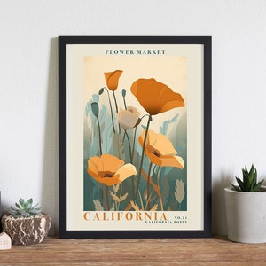 California Poppy Print | Flower Market Print | State Flower Art Print | Gallery Wall Art | Kitchen Decor | Floral Wall Art | Set of 3 prints