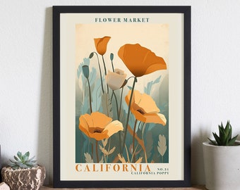 California Poppy Print | Flower Market Print | State Flower Art Print | Gallery Wall Art | Kitchen Decor | Floral Wall Art | Set of 3 prints