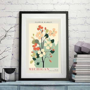 Michigan Apple Blossom Flower Market Print Poster, V1, Michigan State Flower Botanical Wall Art, Printable Wall Art, Digital Print Download