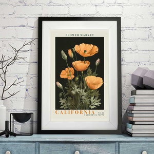 California Poppy Flower Market Print Poster, 102, California State Flower Botanical Wall Art, Printable Wall Art, Digital Download