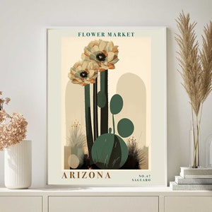 Arizona Saguaro Flower Market Print Poster, Version 3, Arizona State Flower Botanical Wall Art, Printable Wall Art, Digital Print Download