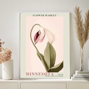 Minnesota Pink Lady&#39;s Slipper Flower Market Print Poster 104, Minnesota Flower Botanical Wall Art, Printable Wall Art, Digital Download