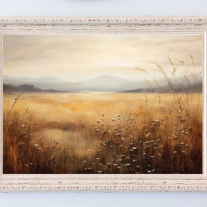 Wildflower Landscape Painting, Vintage Landscape Art Print, Antique Oil Painting | printable wall art | digital art print download | 106