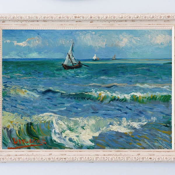 Van Gogh Seascape near Les Saintes-Maries-de-la-Mer Digital Prints, Beautiful home decor, and Digital Wall Art | 101