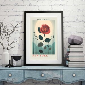 New York Rose Flower Market Print Poster, Set of 4, New York State Flower Botanical Wall Art, Printable Wall Art, Digital Print Download