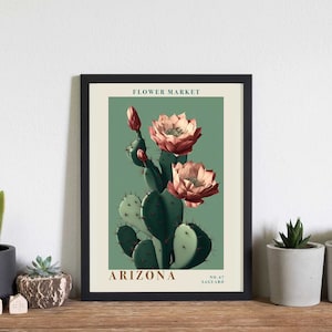 Arizona Saguaro Flower Market Print Poster, Set of 4, Arizona State Cactus Flower Botanical Wall Art, Printable Wall Art, Digital Print