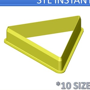 May include: Two yellow triangle-shaped cookie cutters, one with a raised edge and one without. The image text reads "STL INSTANT DOWNLOAD *10 SIZE OPTIONS* DIGITAL PRODUCT ONLY".