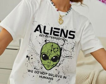 Koszulka retro z motywem kosmitów Koszulka z motywem UFO pozaziemskiego Science Fiction Zabawna koszulka Kosmos Obcy Graficzny spisek Sci-fi Unisex koszulki kosmiczne