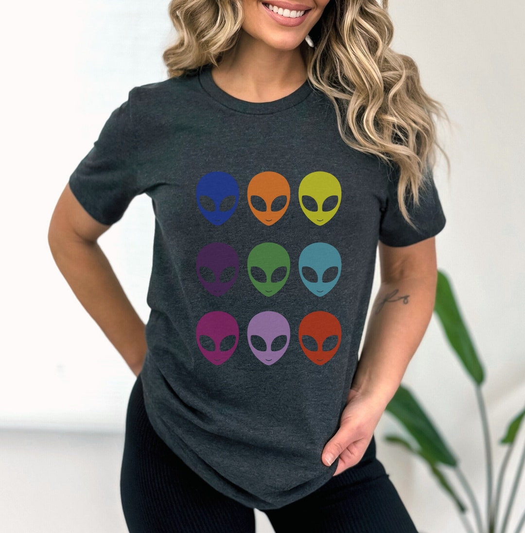Colorful Alien Faces Shirt Alien Tshirt Cute UFO Tee Space Alien ...