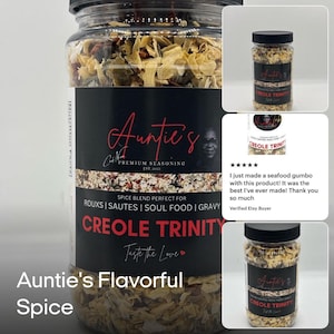 Auntie's Creole Trinity: Mistura de Especiarias Cajun Desidratadas Holy Trinity Sem Sal, Pote de 227g