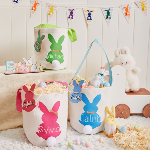 Personalized Easter Basket, Kids Bunny Baskets, Kids Easter Baskets, Easter Basket Tag, Easter Gift for Kids, Easter Bunny Tail Bag