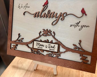 Personalized I am Always with you Wood sign, Cardinal memorial gift frame, sympathy gift for loss of loved one, memorial gift