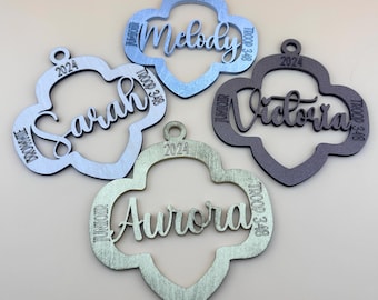 Girl Scout Ornament, Personalized Gold Silver Bronze Daisy Troop Sign, Junior, Cadette, 2024 Girl Scout awards
