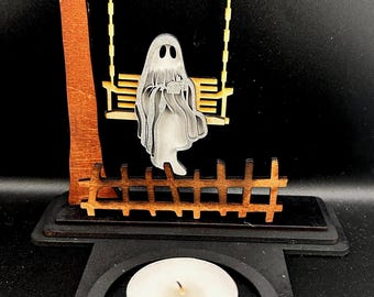 Coffee Ghost on swing, 3d candle stand, Boo decor