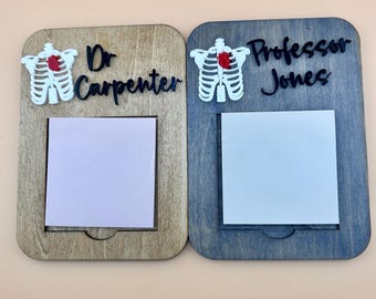 Personalized Doctor Gift: Ribcage & Heart Sticky Note Holder