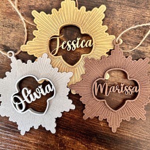 Girl Scout Ornament, Personalized Gold Silver Bronze Award Daisy Troop Sign, girl scout award wooden ornament