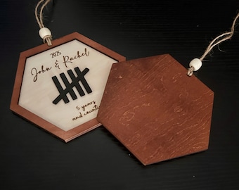 Personalized Anniversary Ornament, 5th 10th Anniversary Tally Mark, Personalized Anniversary Plaque, 5th anniversary husband/wife,