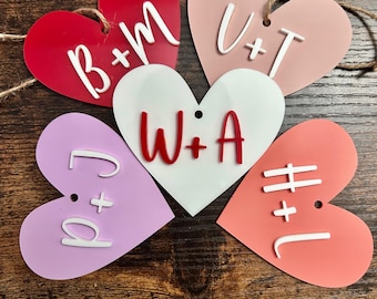 Personalized Valentine's Day Acrylic Heart | Couples Initial Gift Tag
