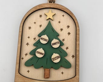Personalized Wood Family Tree Ornament, Custom Christmas 2024