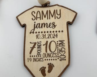 Personalized Baby Birth Stats Wood Ornament, Baby's First Christmas