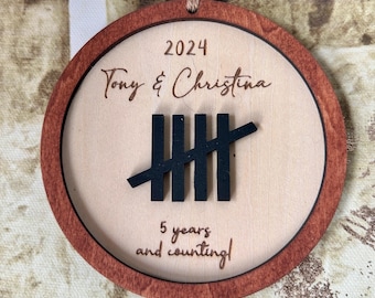 Personalized Wood Anniversary Ornament: Tally Mark Keepsake