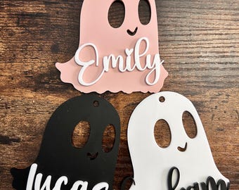 Personalized Acrylic Ghost Name Tag: Halloween Boo Basket Decor, trick or treat tag
