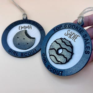 Personalized Girl Scout Top Cookie Sales Award Ornament: Laser Cut Wood