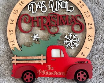 Personalized Christmas Countdown sign, Handcrafted Wooden Christmas Countdown Calendar, Days until Christmas