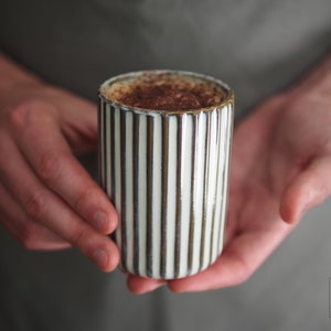 Hand Painted Ceramic Coffee Mug: Light Reactive Inku Cup, Striped Vase