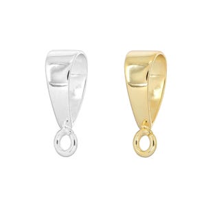 1PC Large Sterling Silver Pendant Clasp Bail Connector with Heavy Duty Open Loop, Available in Bright Silver / Gold Plated
