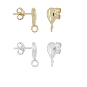 May include: Two pairs of earring findings, one pair is gold and the other is silver. Each finding has a teardrop-shaped bail and a post with a butterfly clutch.