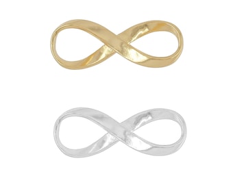 Sterling Silver Infinity Symbol Figure 8 Pendant / Link Connector, for Necklace, Available in Bright Silver / Gold Plated