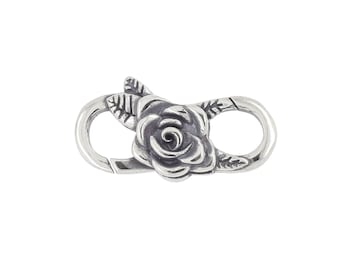 1PC Oxidized Sterling Silver Rose Floral Double Open Infinity Lobster Clasp For Necklace  / Bracelet