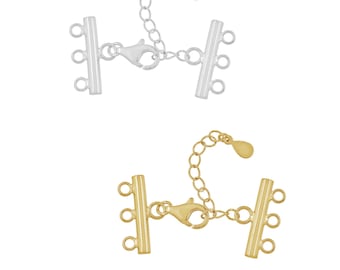 1 set Sterling Silver 3-Strand Reducer Extender Lobster Clasp For Necklace Bracelet, Available in Rhodium Plated / Gold Plated