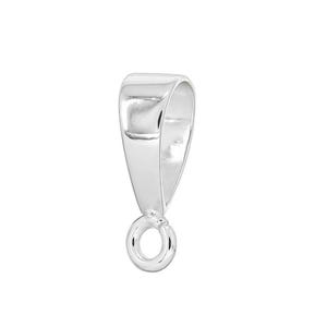 May include: A shiny, silver-colored pendant bail with a rounded loop at the bottom for attaching to a chain or cord. The bail has a smooth, polished surface and a curved design.