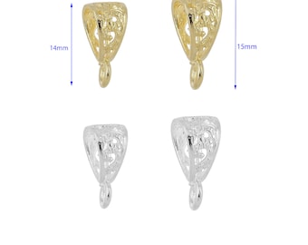 1PC Sterling Silver Openwork Filigree Pendant Clasp Bail Connector with Open Loop, Available In  14mm / 15mm, Bright / Gold Plated