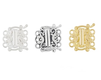 1PC Sterling Silver 3-Strand Tube Slide Clasp with Secure Lock For Necklace , Available In Bright Silver  / Oxidized Silver / Gold Plated